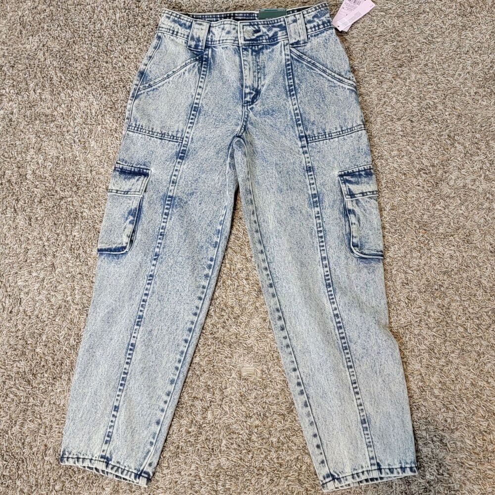Wild Fable Women's Size 6/28 High Rise Utility Cargo Jeans Vtg Style Acid Wash